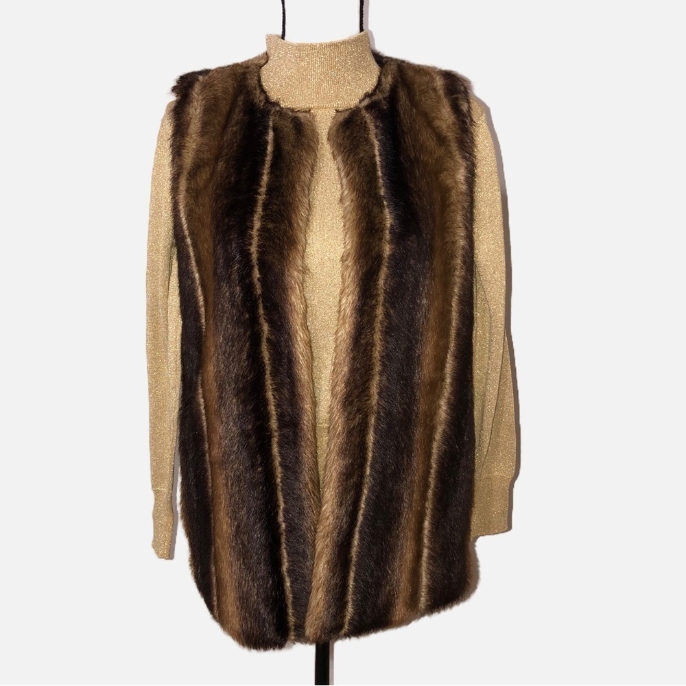 Betsey Johnson Faux Fur Vest Brown Size S Old Money Mob Wife